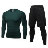 Quick-drying Sweat-wicking Men's Fitness Tight-fitting Sports Long Sleeve Running Tops & Fake Two-Piece Trousers