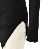 Sexy Backless Bandage Slit Long Sleeve Swing Party Dress