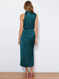 Women Sleeveless Cocktail Dress with Keyhole Neckline and High Split