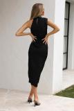 Women Sleeveless Cocktail Dress with Keyhole Neckline and High Split