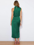 Women Sleeveless Cocktail Dress with Keyhole Neckline and High Split