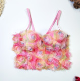 Women's Bustier Flower Mesh Cropped Top