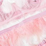 See through feather lace embroidery 3-piece set sexy women in lingerie pictures for wholesale