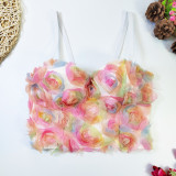 Women's Bustier Flower Mesh Cropped Top