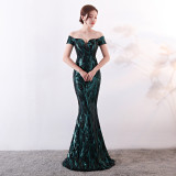 Sequins Off Shoulder Long Evening Dress Women Floor Length Mermaid Maxi Dress Long Prom