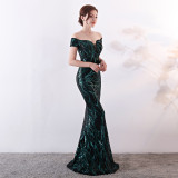 Sequins Off Shoulder Long Evening Dress Women Floor Length Mermaid Maxi Dress Long Prom