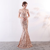Sequins Off Shoulder Long Evening Dress Women Floor Length Mermaid Maxi Dress Long Prom