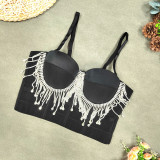 Unique Diamond and Fringe Sexy Tight-Fit Top