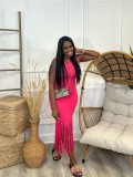 Solid Color Sleeveless Midi Dresses with Tassel