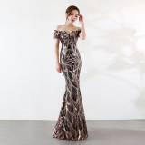 Sequins Off Shoulder Long Evening Dress Women Floor Length Mermaid Maxi Dress Long Prom