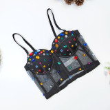Sheer Mesh Corset with Steel Boning and Rhinestone Embellishments