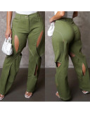 Contrasting Color Stitching Hollow Casual Loose Pants