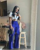 Contrasting Color Stitching Hollow Casual Loose Pants