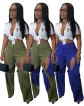 Contrasting Color Stitching Hollow Casual Loose Pants