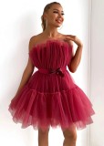 Strapless Tulle Dress with Butterfly Knot and Puffy Skirt