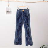 Women's Blue Rope Cut out Wide Leg Jeans