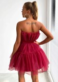 Strapless Tulle Dress with Butterfly Knot and Puffy Skirt