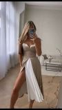 Women Spaghetti Straps Prom Dress Sexy Side Split High Waisted Slim Evening Party Dresses