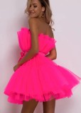 Strapless Tulle Dress with Butterfly Knot and Puffy Skirt