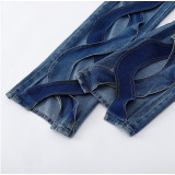 Women's Blue Rope Cut out Wide Leg Jeans