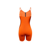 Summer Solid Color Sling Zipper Sleeveless One Piece Rompers