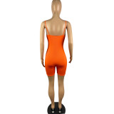 Summer Solid Color Sling Zipper Sleeveless One Piece Rompers