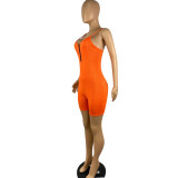 Summer Solid Color Sling Zipper Sleeveless One Piece Rompers