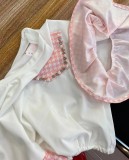 Casual Round Neck Beaded Rhinestone Bell Sleeve Shirt