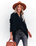 V-neck Hooded Bat Sleeve Sweater Loose Threaded Patchwork Top