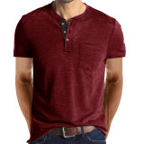 Men's Casual Henley Shirts Short Sleeve Fashion Classic Slim Fit Shirt Button Cotton Basic T-Shirt with Pocket