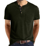 Men's Casual Henley Shirts Short Sleeve Fashion Classic Slim Fit Shirt Button Cotton Basic T-Shirt with Pocket