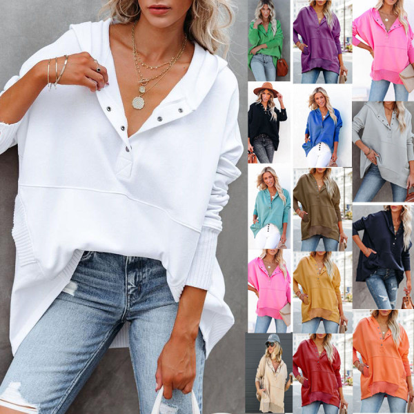 V-neck Hooded Bat Sleeve Sweater Loose Threaded Patchwork Top