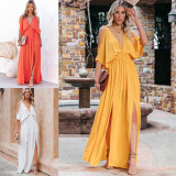 V Neck Side Split Maxi Dress