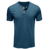 Men's Casual Henley Shirts Short Sleeve Fashion Classic Slim Fit Shirt Button Cotton Basic T-Shirt with Pocket
