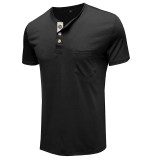 Men's Casual Henley Shirts Short Sleeve Fashion Classic Slim Fit Shirt Button Cotton Basic T-Shirt with Pocket