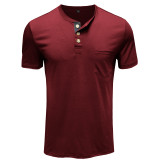 Men's Casual Henley Shirts Short Sleeve Fashion Classic Slim Fit Shirt Button Cotton Basic T-Shirt with Pocket
