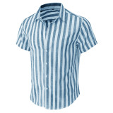Men's Stripe Linen & Cotton Short Sleeve Shirt