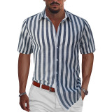 Men's Stripe Linen & Cotton Short Sleeve Shirt