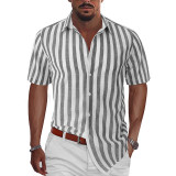 Men's Stripe Linen & Cotton Short Sleeve Shirt