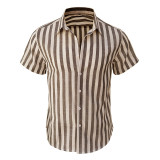 Men's Stripe Linen & Cotton Short Sleeve Shirt