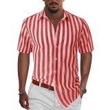 Men's Stripe Linen & Cotton Short Sleeve Shirt