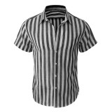 Men's Stripe Linen & Cotton Short Sleeve Shirt
