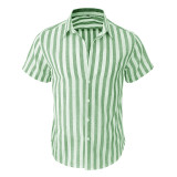 Men's Stripe Linen & Cotton Short Sleeve Shirt