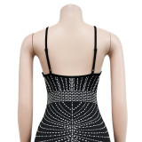 Strappy Sleeveless Backless Maxi Dress with Dazzling Rhinestone Embellishments
