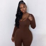 Seamless Plunge Long Sleeve Jumpsuit