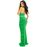 Strappy Sleeveless Backless Maxi Dress with Dazzling Rhinestone Embellishments