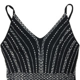 Strappy Sleeveless Backless Maxi Dress with Dazzling Rhinestone Embellishments