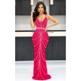 Strappy Sleeveless Backless Maxi Dress with Dazzling Rhinestone Embellishments