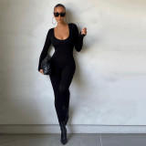 Seamless Plunge Long Sleeve Jumpsuit