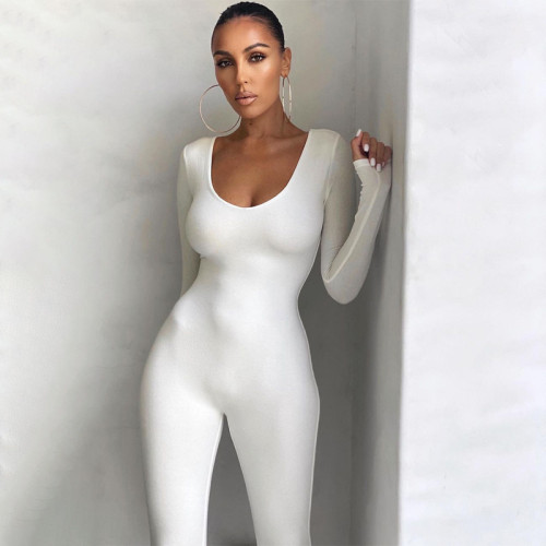 Seamless Plunge Long Sleeve Jumpsuit